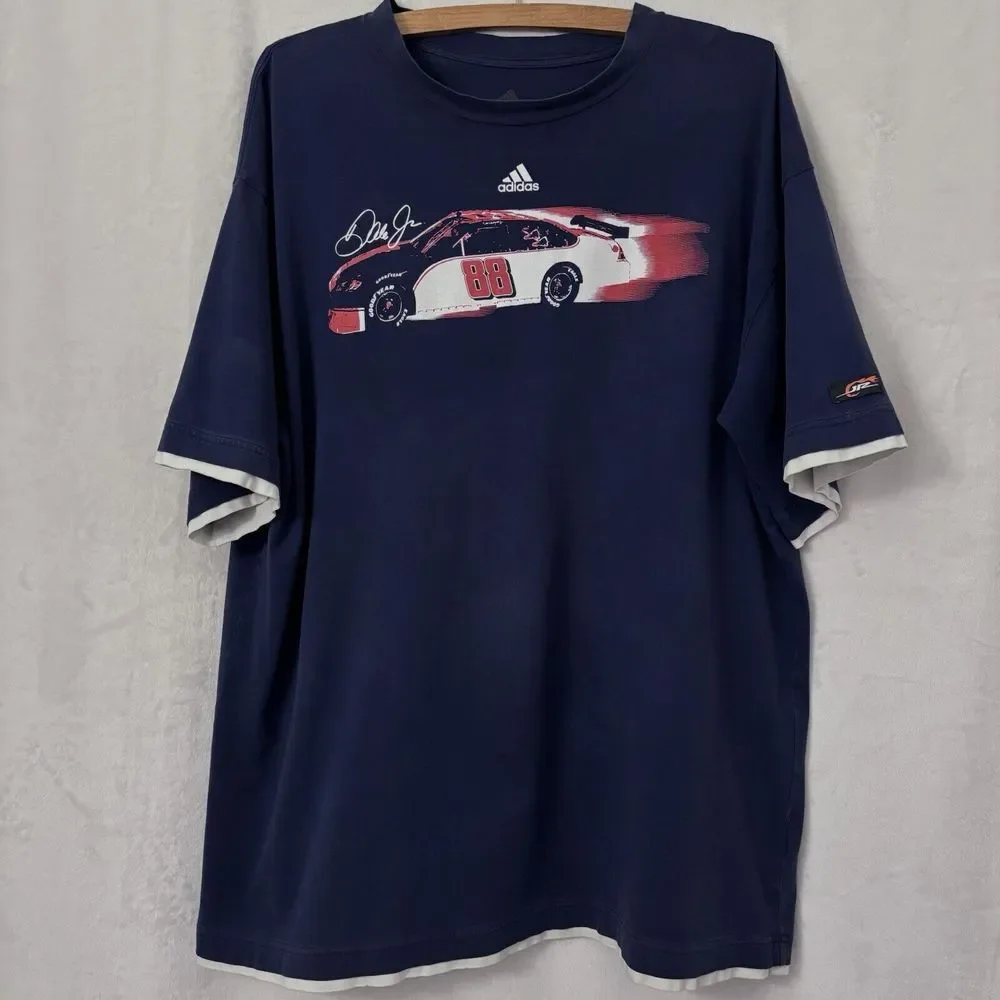 Dale Earnhardt Jr‎ Shirt Mens XL Blue Adidas NASCAR #88 100% Cotton Ringer